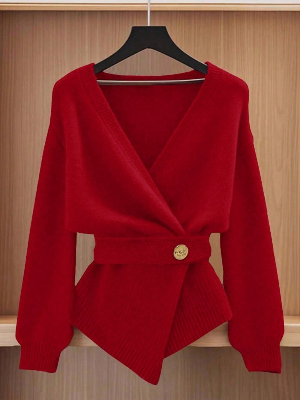 Red Casual Women's Drop Shoulder Long Sleeve Knit Cardigan